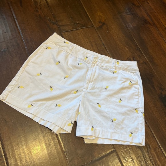 St. John's Bay Pants - St Johns Bay White Lemon Embroidered Chino Shorts Womens 16 Fruit Print Summer